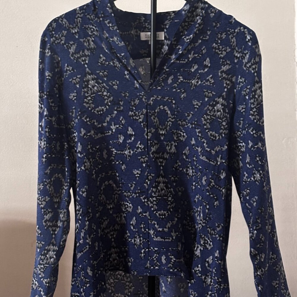 Barneys New York black and blue snakeprint silk blouse